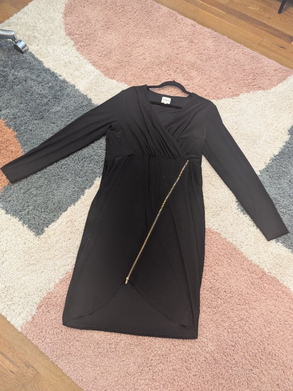 Ashlen Beyond Black Wrap Dress with Asymmetric Gold Zip | Size 16 | Made in Aust